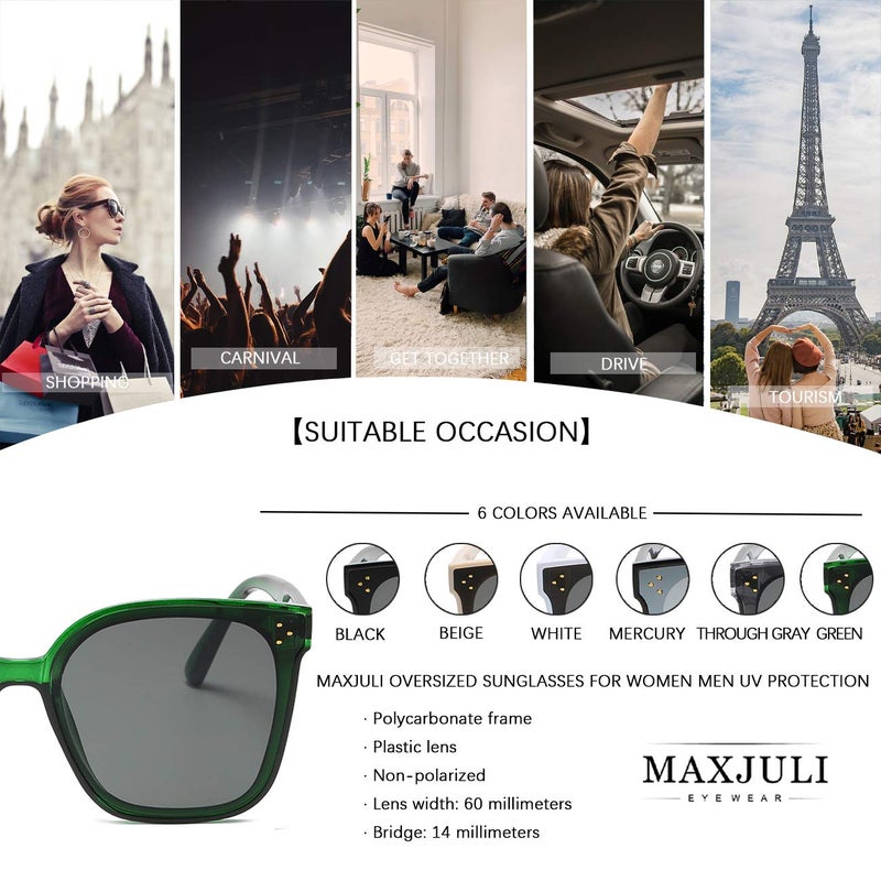 MAXJULI Oversized Sunglasses for Women Men UV Protection (C6 Green Frame/Black Lens) - Image 5